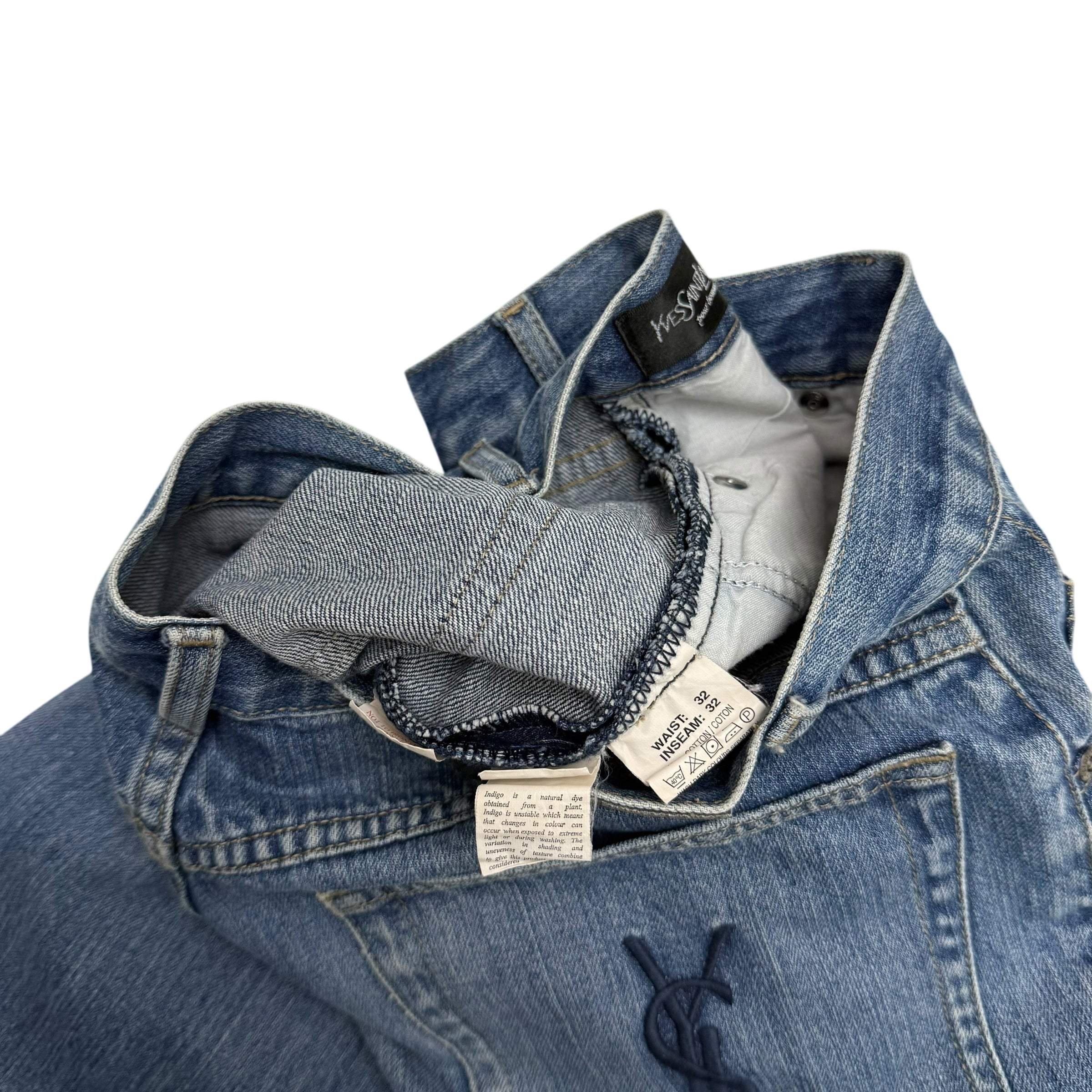 Yves Saint Laurent 2000s Embroidered Logo Jeans (Size 32”)
