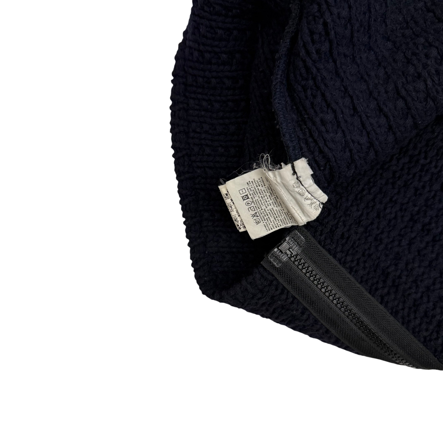 Stone Island AW02 Wool Blend Ribbed Knit Zip-Up Sweatshirt Navy (Size L)