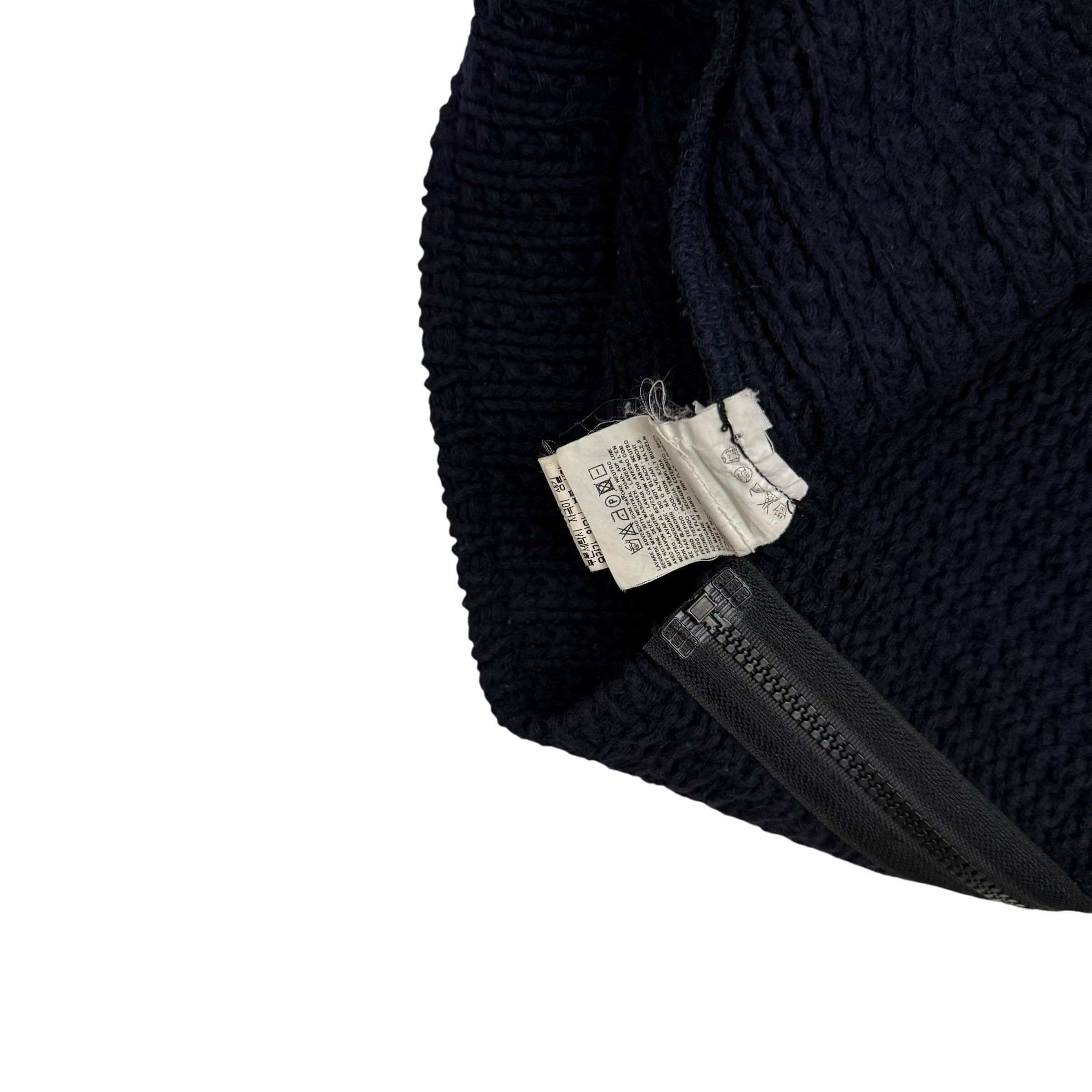 Stone Island AW02 Wool Blend Ribbed Knit Zip-Up Sweatshirt Navy (Size L)