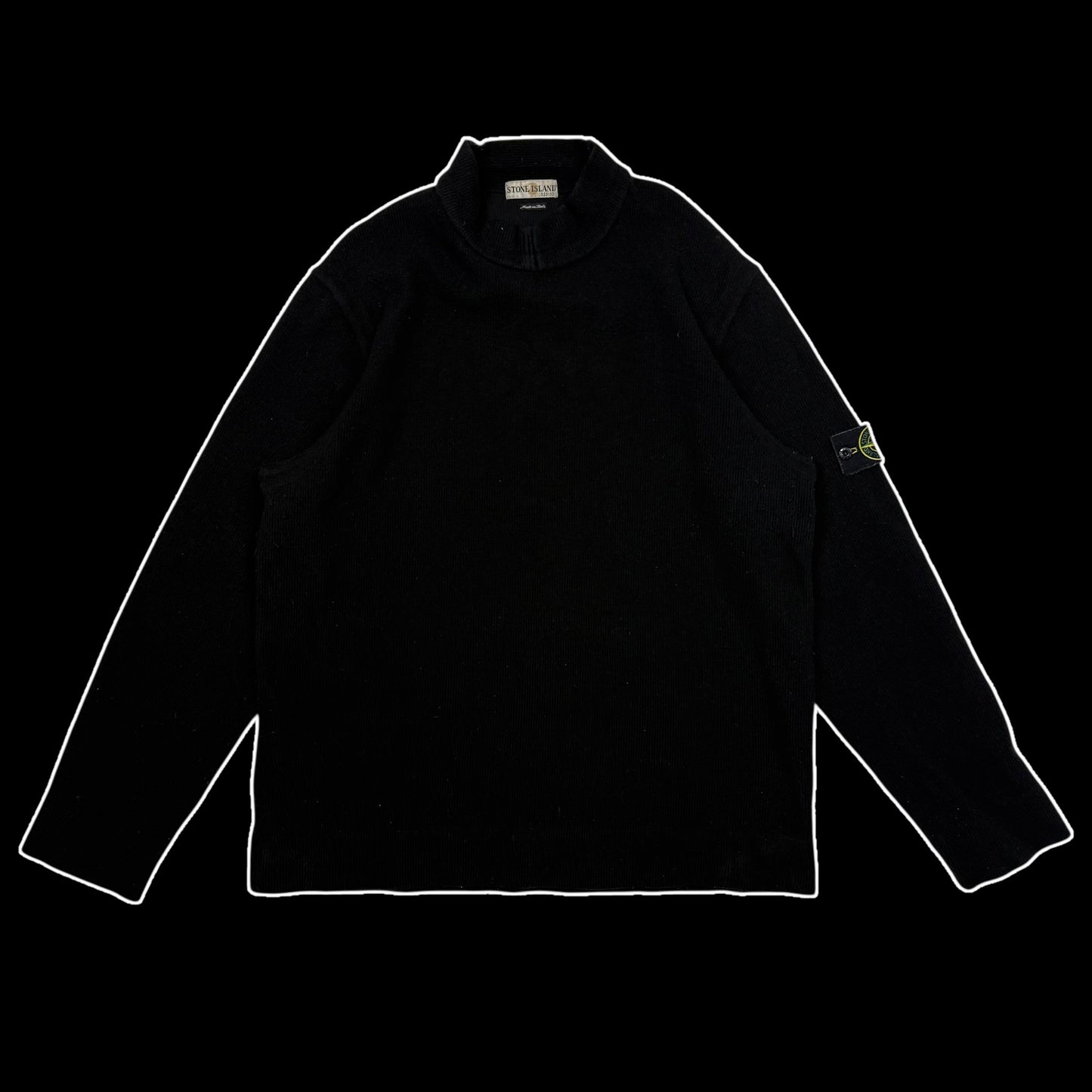 Stone Island 90s Mock Neck Wool Knit Sweatshirt Black (Size XXL)