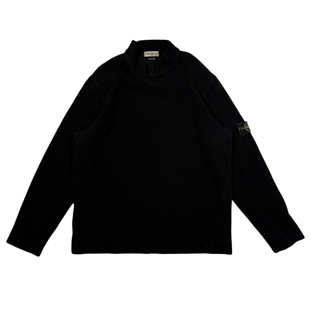 Stone Island 90s Mock Neck Wool Knit Sweatshirt Black (Size XXL)