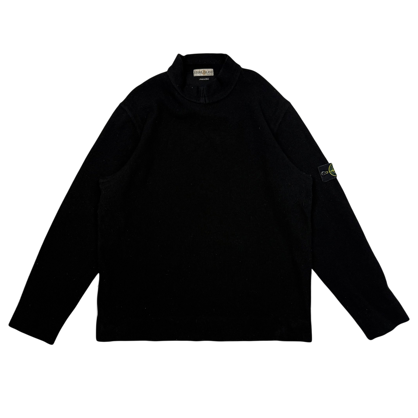 Stone Island 90s Mock Neck Wool Knit Sweatshirt Black (Size XXL)