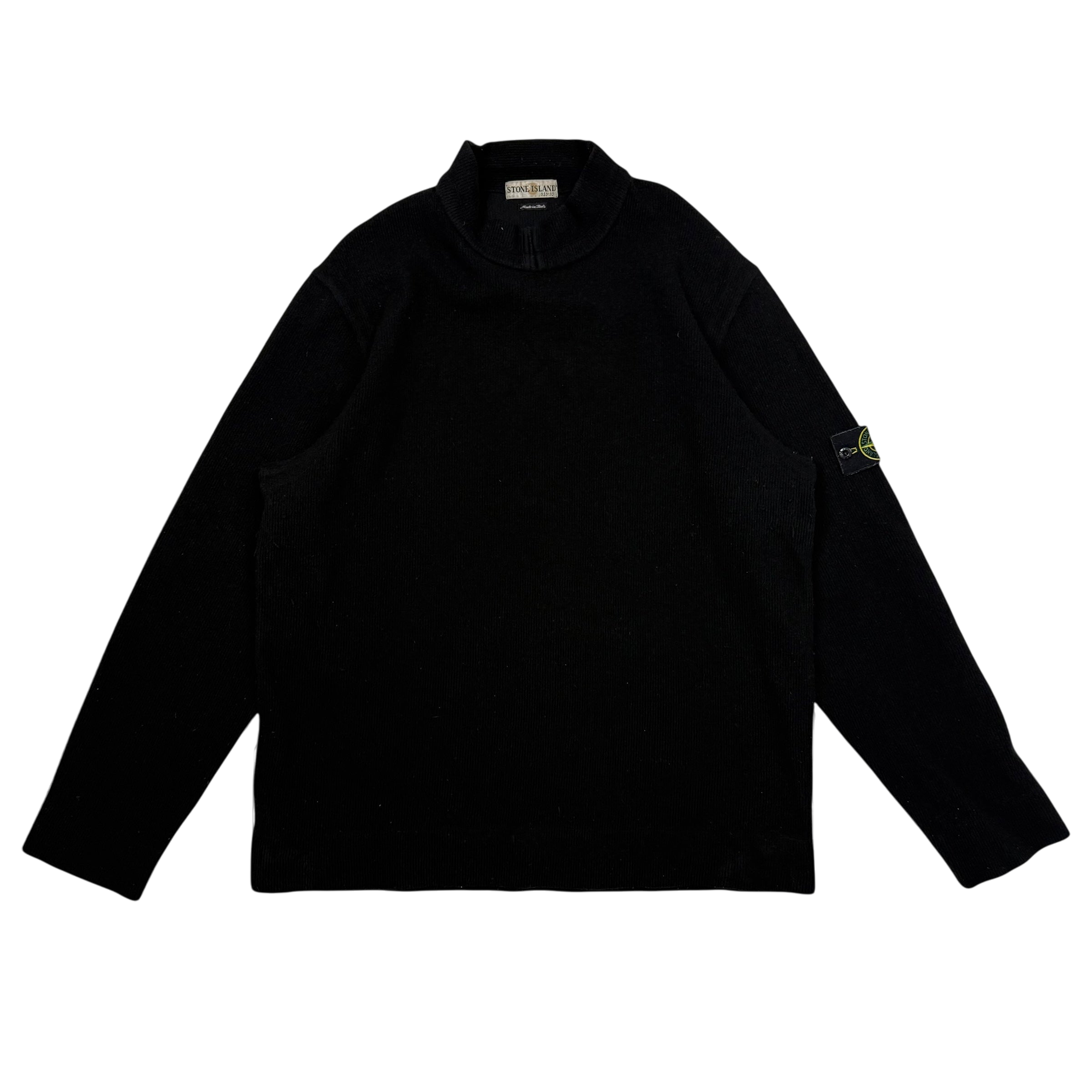 Stone Island 90s Mock Neck Wool Knit Sweatshirt Black (Size XXL)