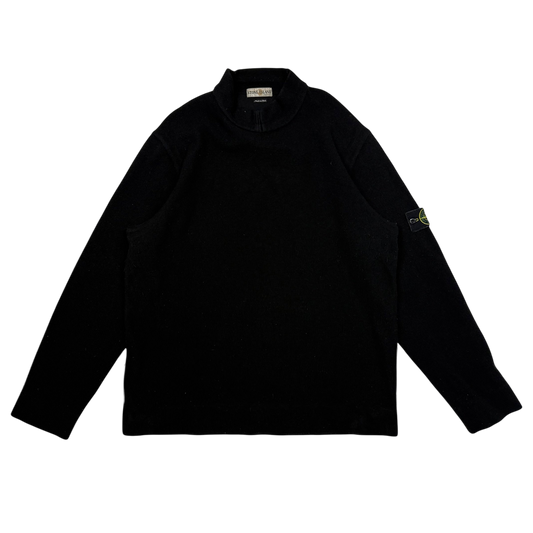 Stone Island 90s Mock Neck Wool Knit Sweatshirt Black (Size XXL)