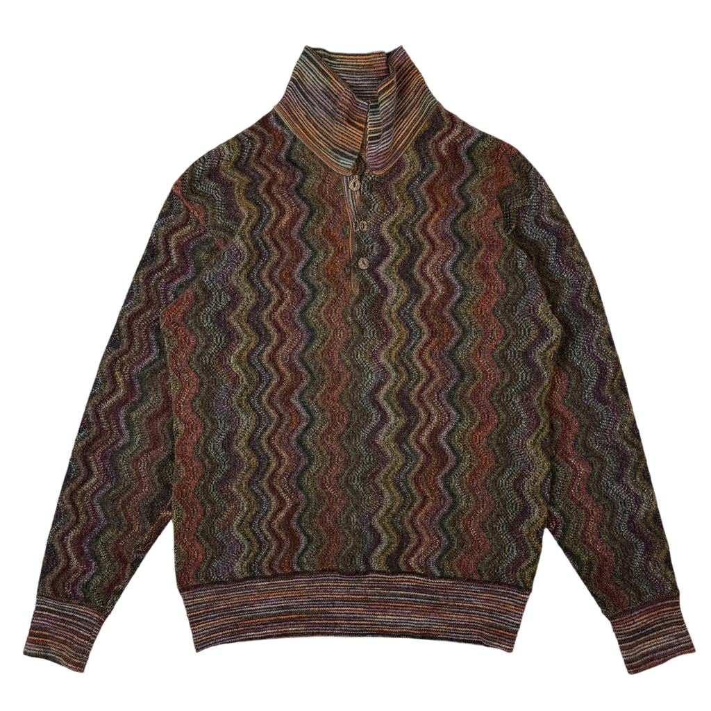 Missoni Vintage Polo Wool Knit Sweatshirt Multicolour (Size L)