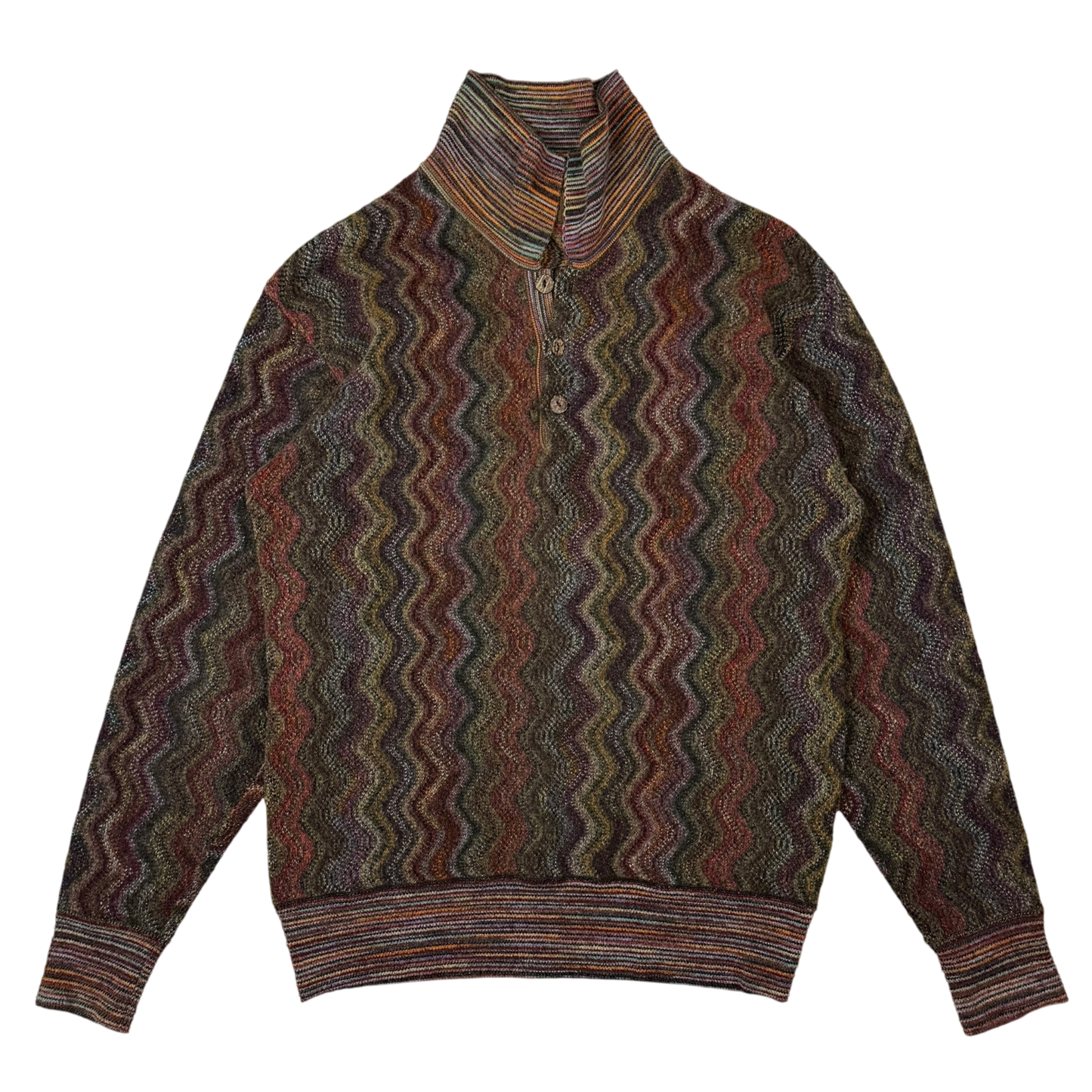 Missoni Vintage Polo Wool Knit Sweatshirt Multicolour (Size L)