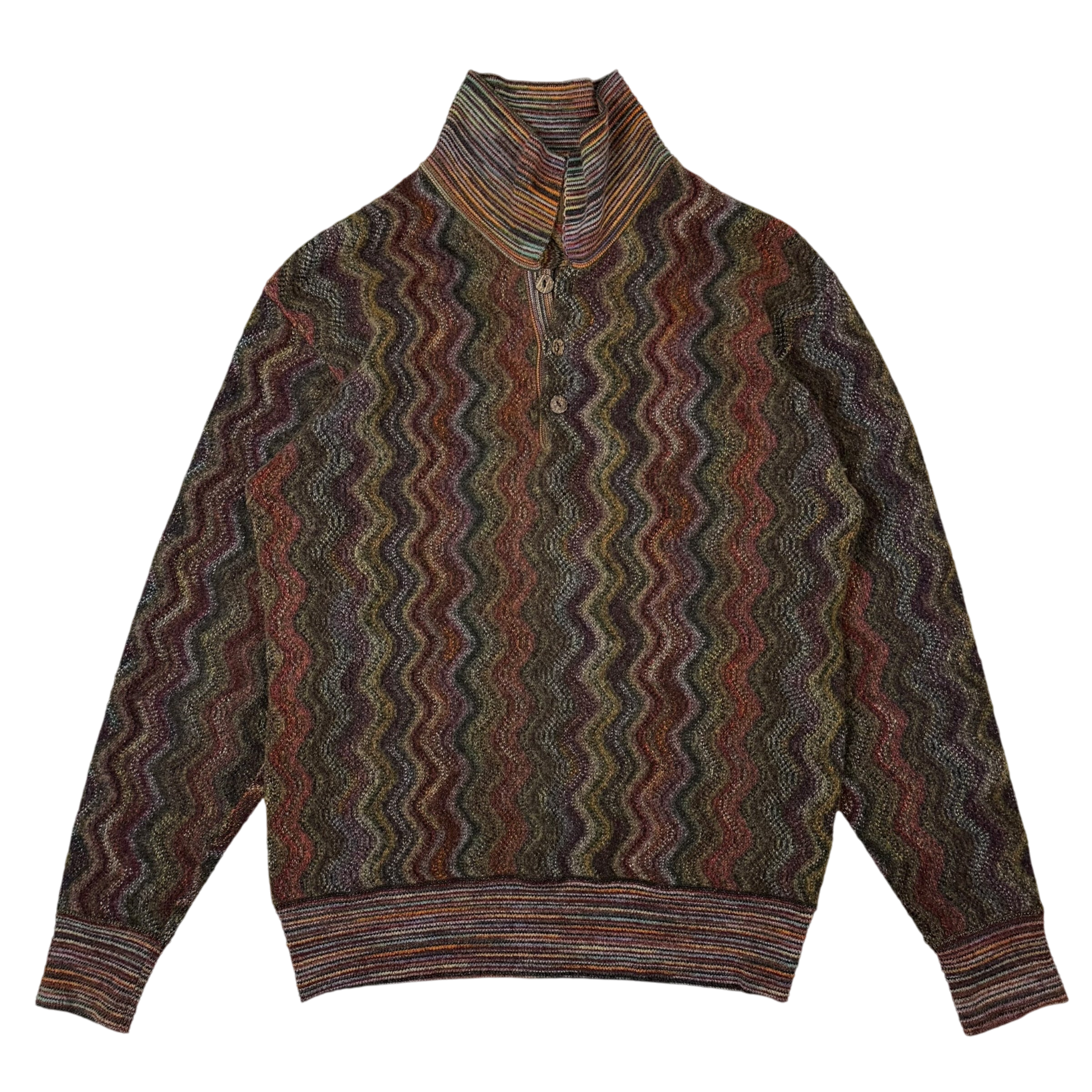 Missoni Vintage Polo Wool Knit Sweatshirt Multicolour (Size L)