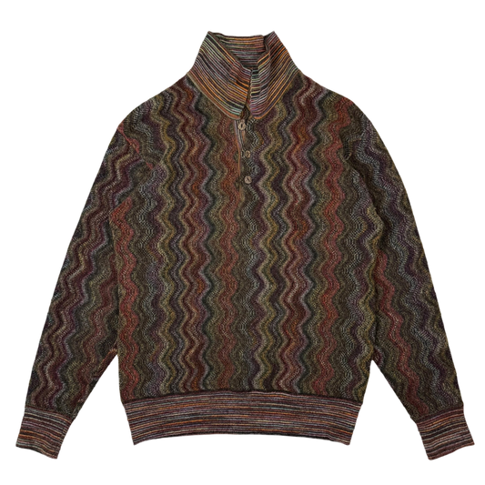 Missoni Vintage Polo Wool Knit Sweatshirt Multicolour (Size L)