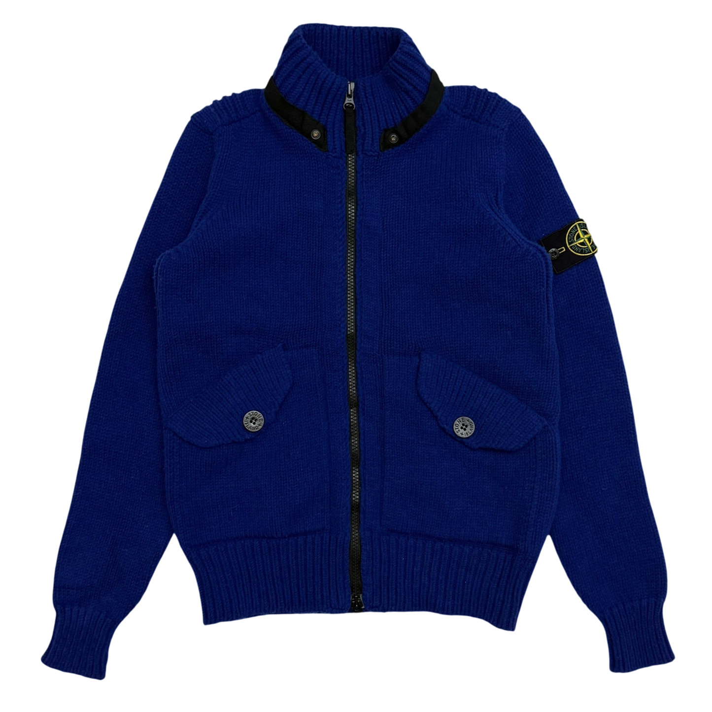 Stone Island AW12 Wool Blend Heavy Knit Zip-Up Sweatshirt Royal Blue (Size M)