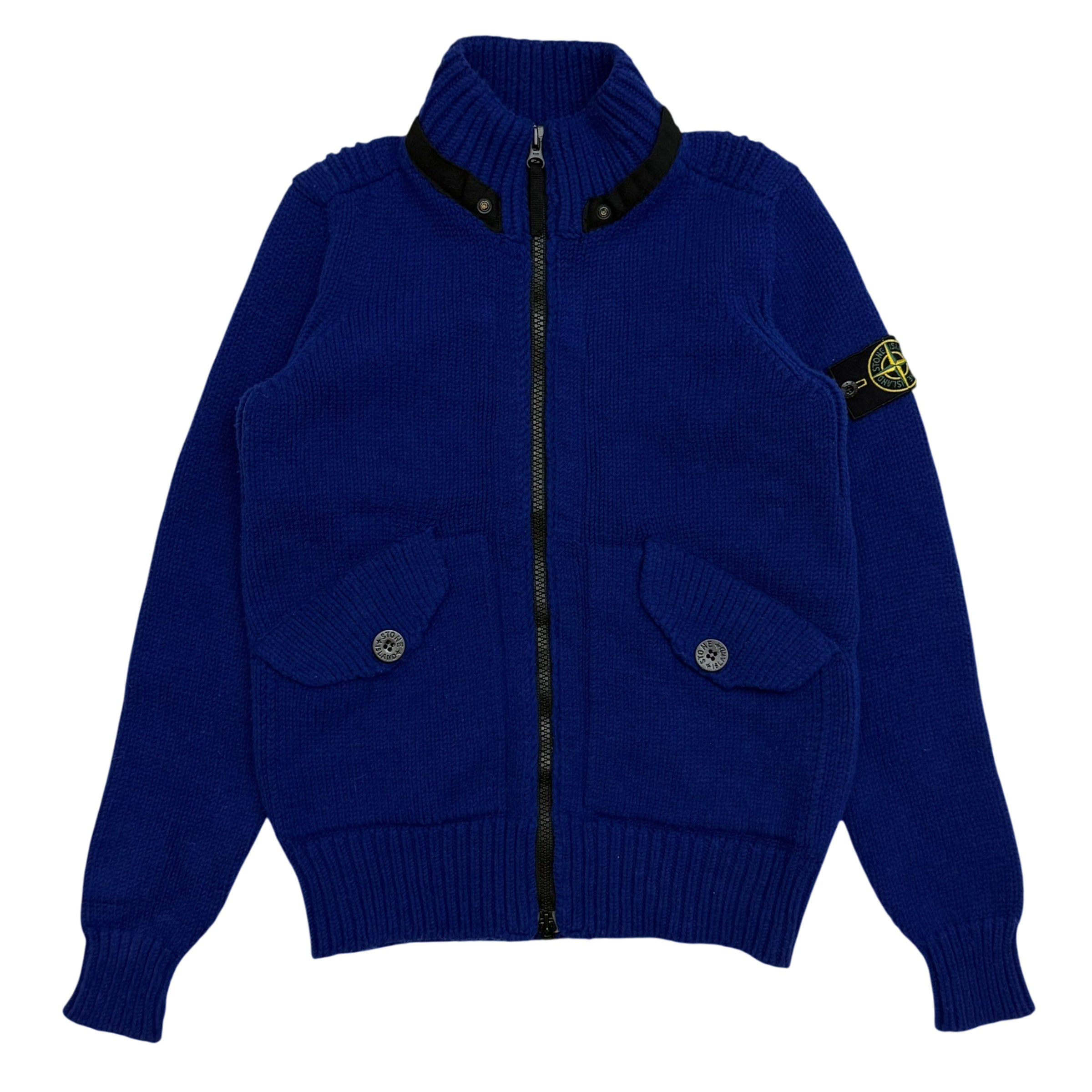 Stone Island AW12 Wool Blend Heavy Knit Zip-Up Sweatshirt Royal Blue (Size M)