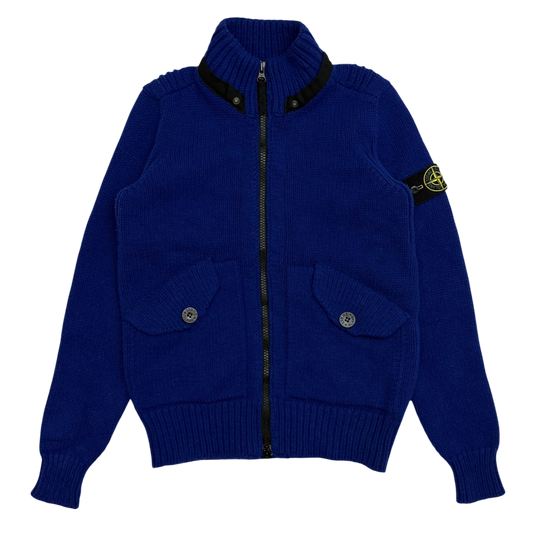 Stone Island AW12 Wool Blend Heavy Knit Zip-Up Sweatshirt Royal Blue (Size M)