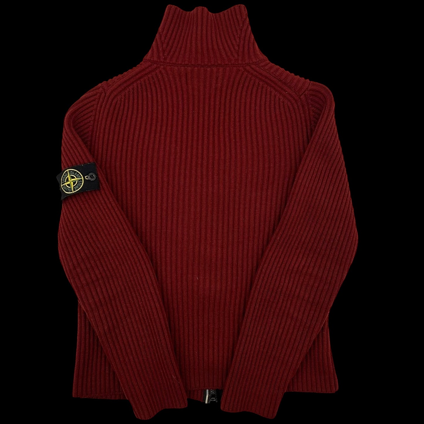 Vintage Stone Island Ribbed Wool Zip-up Jumper Red (Fits S)