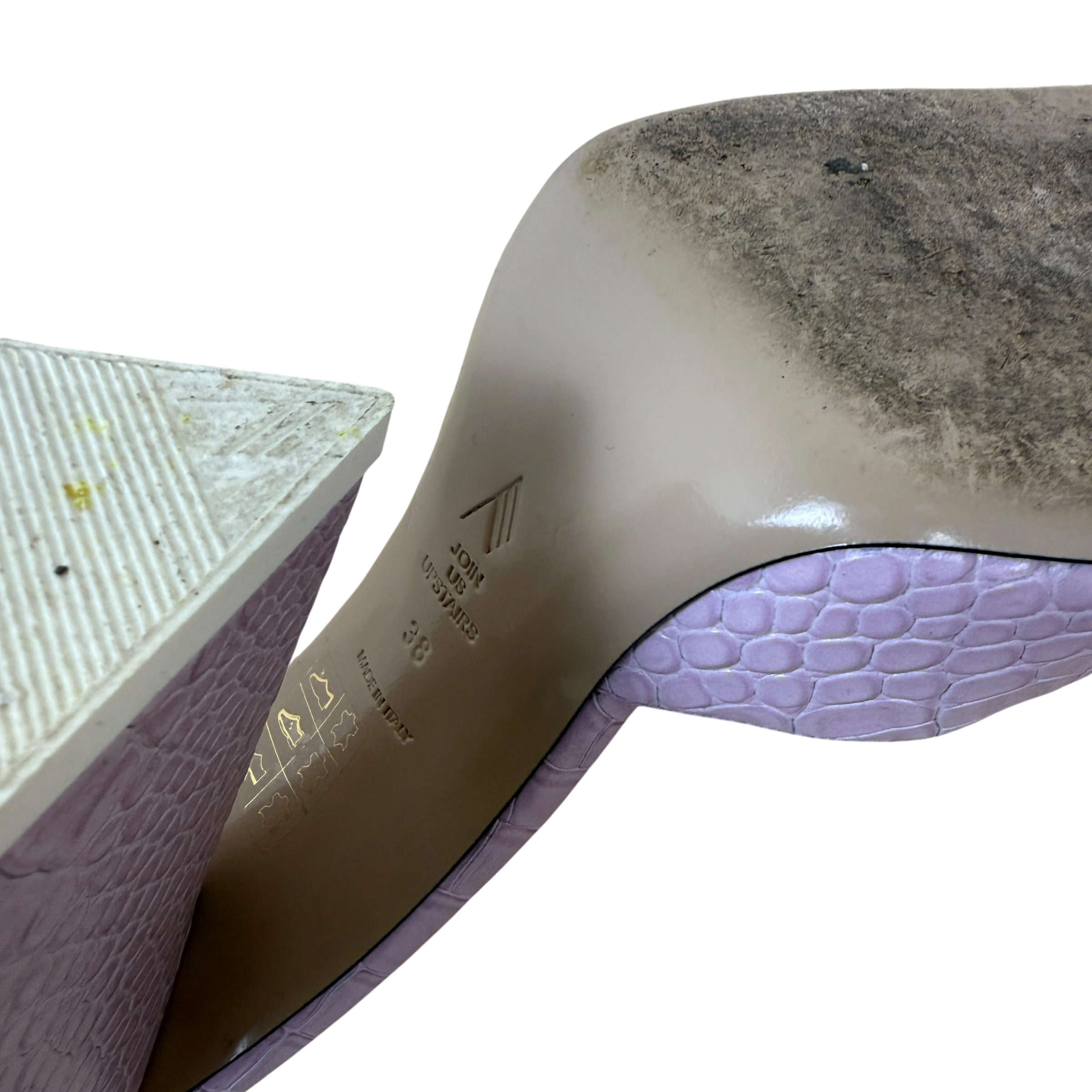 The Attico Devon Croc Pattern Leather Heels Pastel Pink (Size EU38)