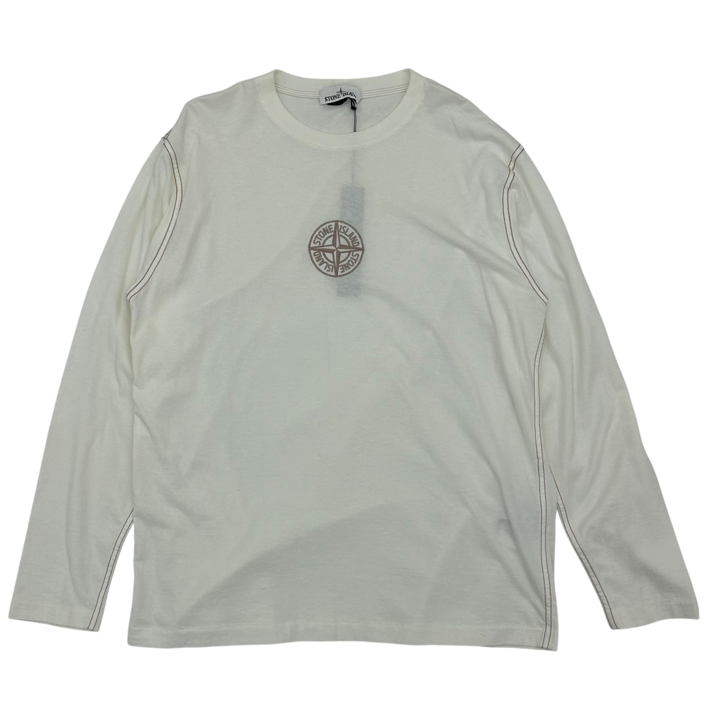 Stone Island Embodied Logo Long Sleeve Shirt White (Fits L/XL)