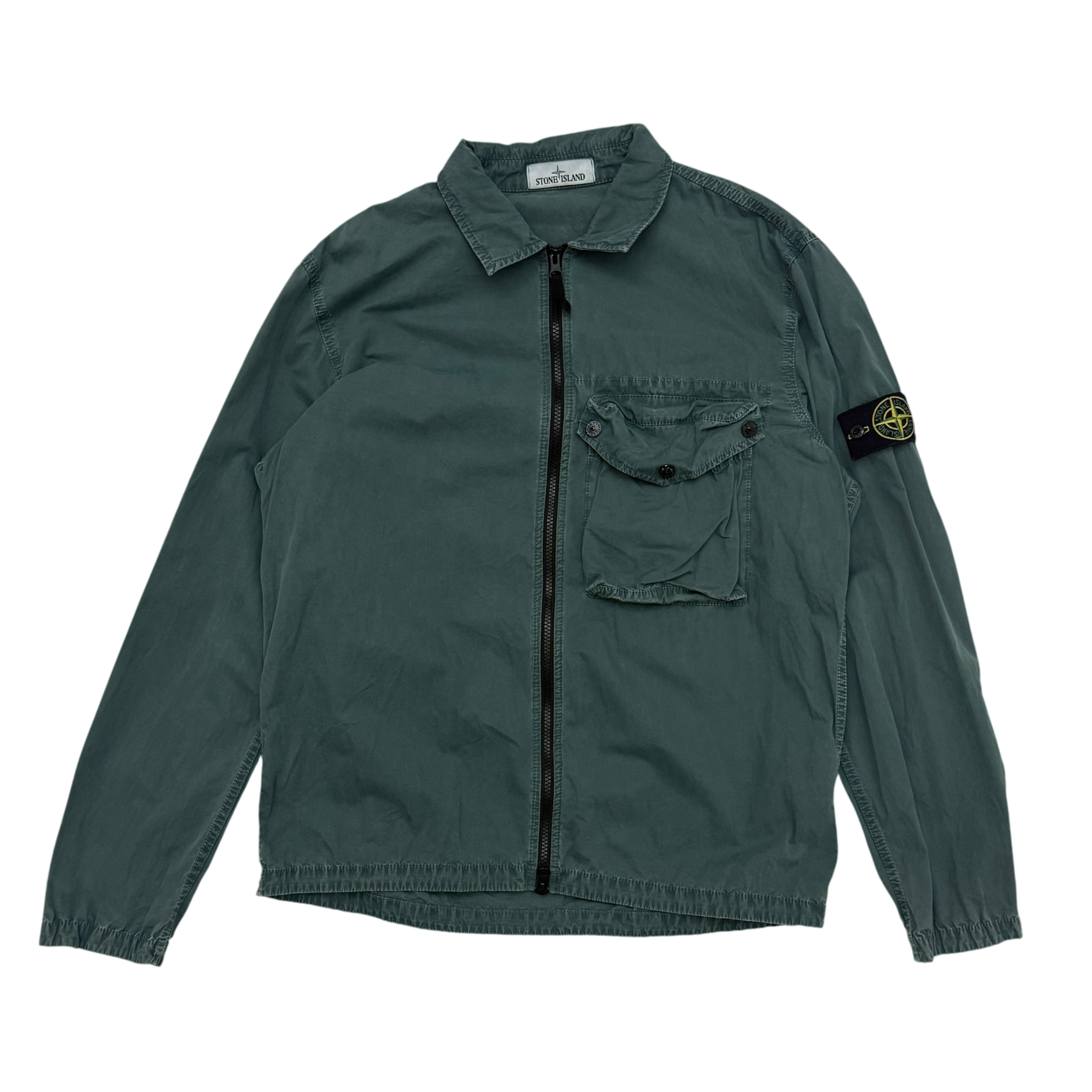 Stone Island Zip Up Overshirt Jacket Petrol Green (Size XL)