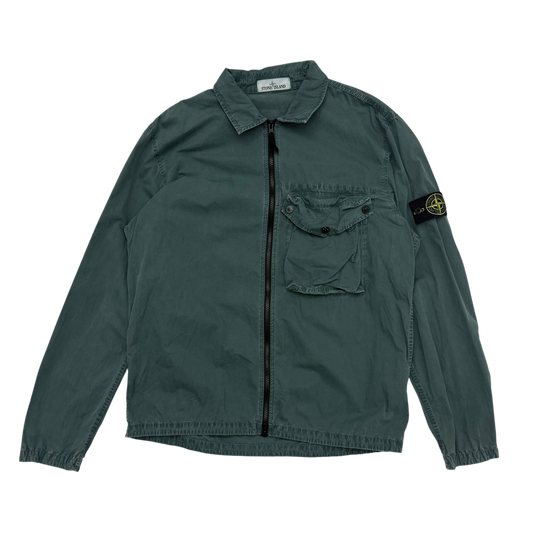 Stone Island Zip Up Overshirt Jacket Petrol Green (Size XL)
