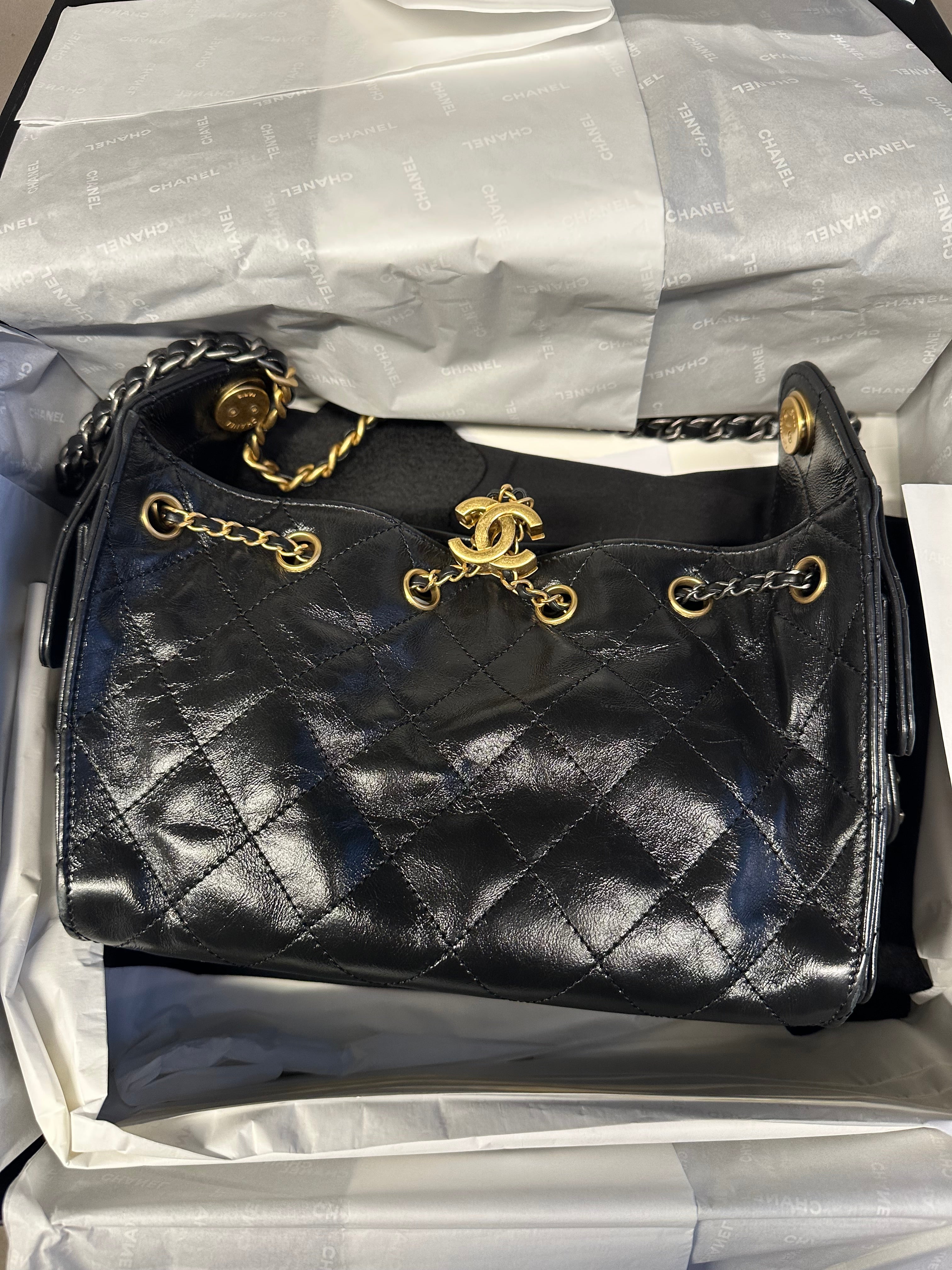 Chanel 25 Black Leather Hobo Bag