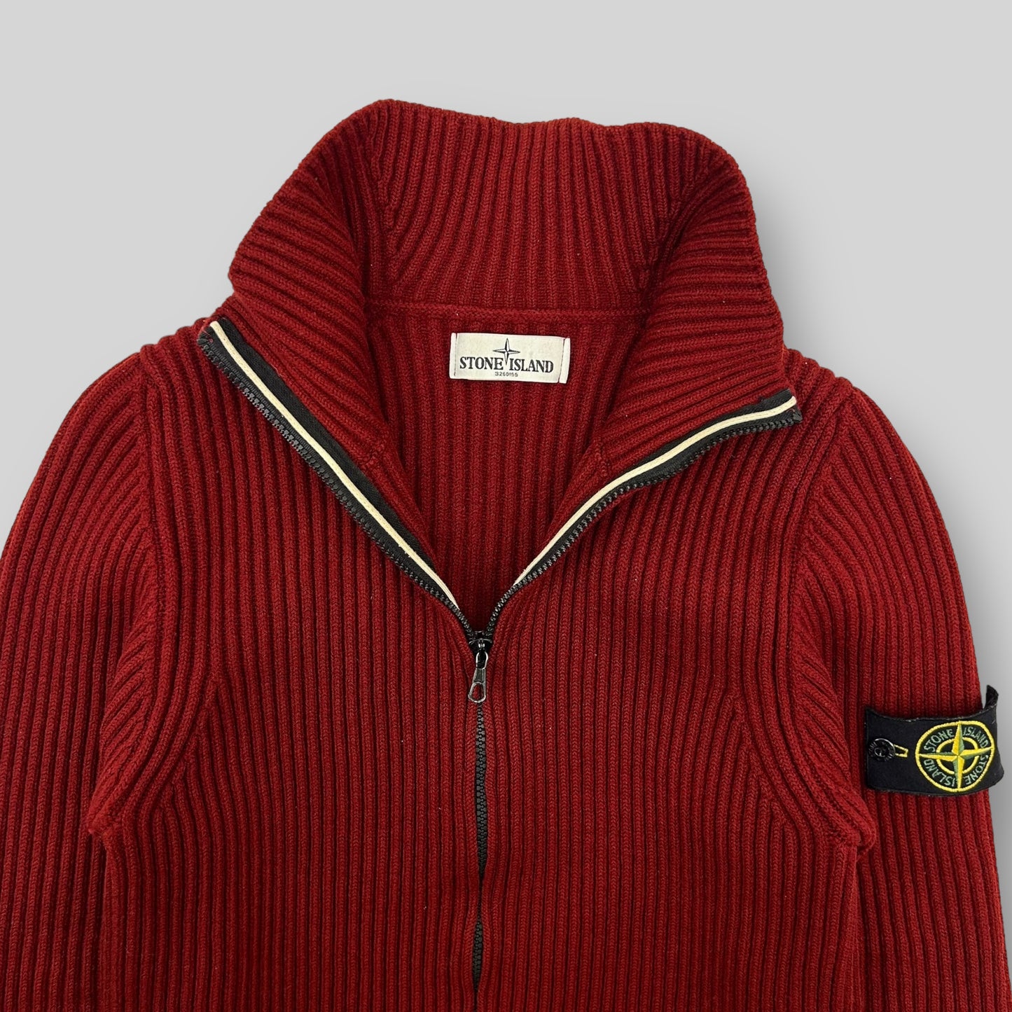 Vintage Stone Island Ribbed Wool Zip-up Jumper Red (Fits S)