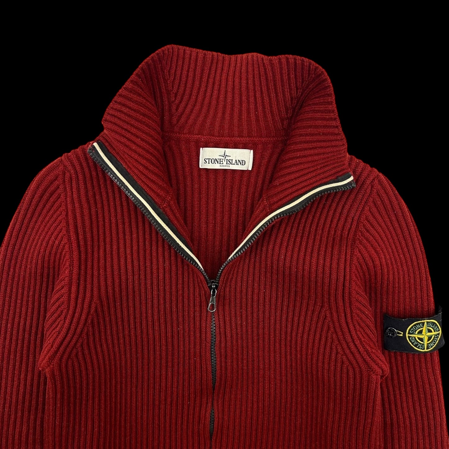 Vintage Stone Island Ribbed Wool Zip-up Jumper Red (Fits S)