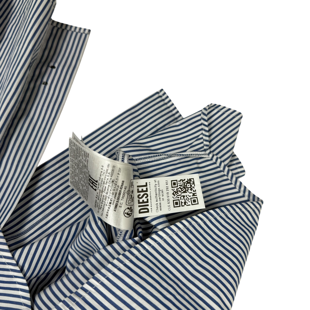 Diesel D Logo embroidered LS Striped Shirt Blue/White (Fits M-L)
