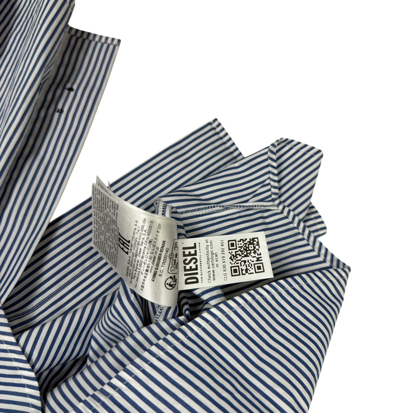 Diesel D Logo embroidered LS Striped Shirt Blue/White (Fits M-L)