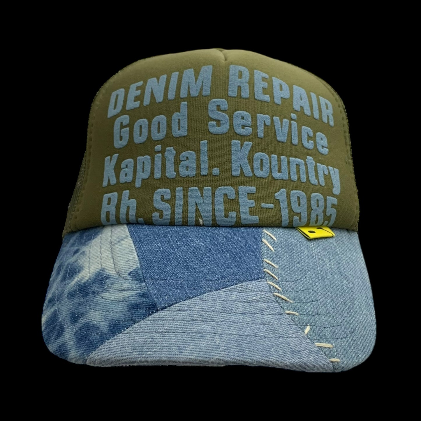 Kapital 'Denim Repair Service' Denim Reconstruction Trucker Cap Dark Green/Blue