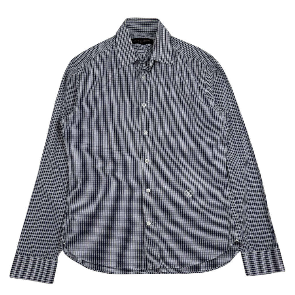 Louis Vuitton Embroidered Logo Checkered Shirt Blue (Size S)