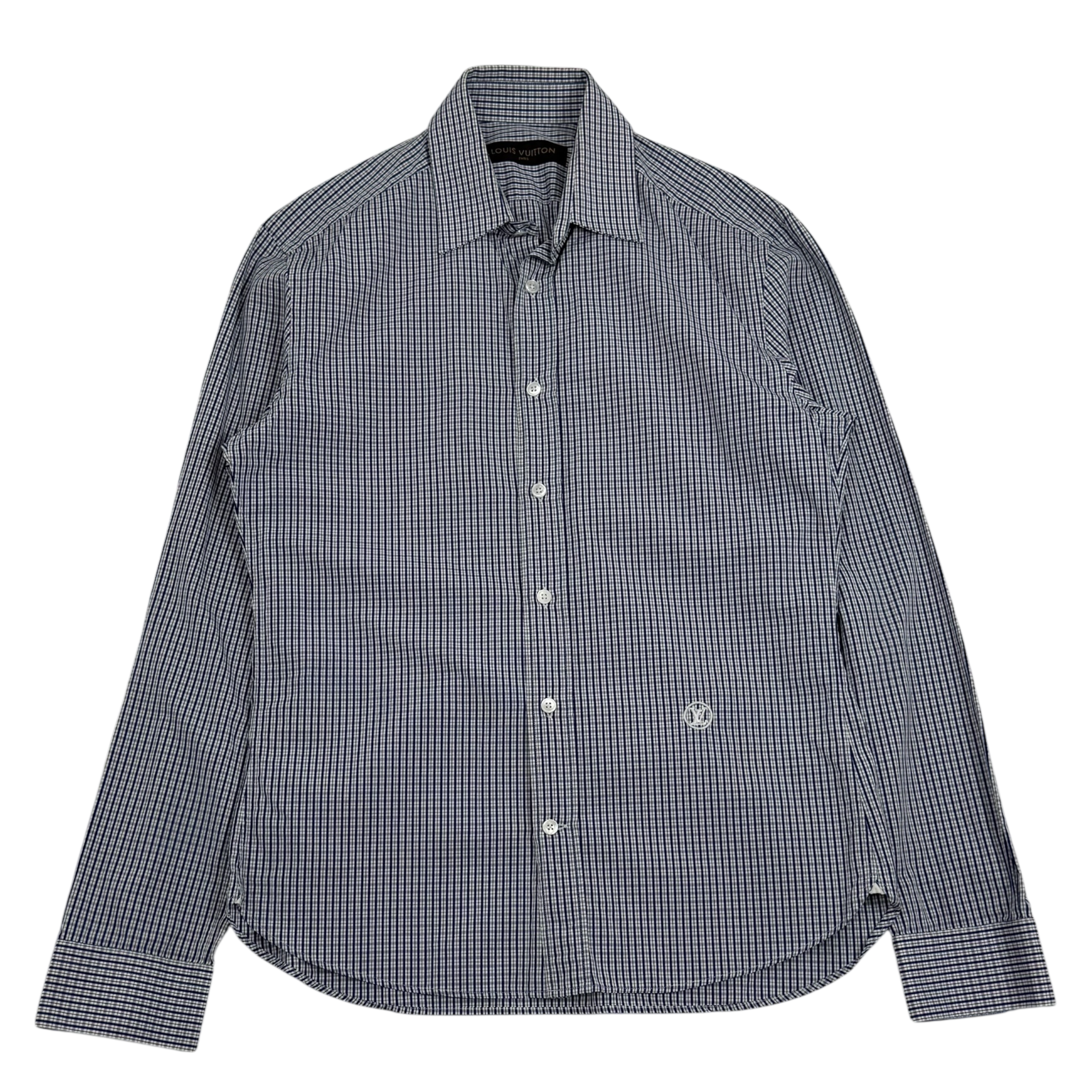 Louis Vuitton Embroidered Logo Checkered Shirt Blue (Size S)