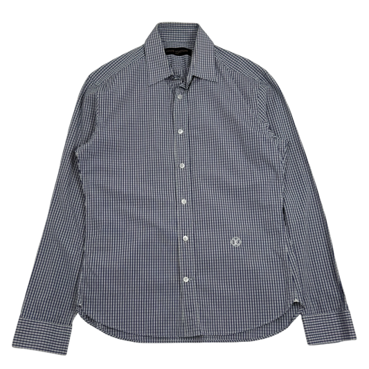 Louis Vuitton Embroidered Logo Checkered Shirt Blue (Size S)