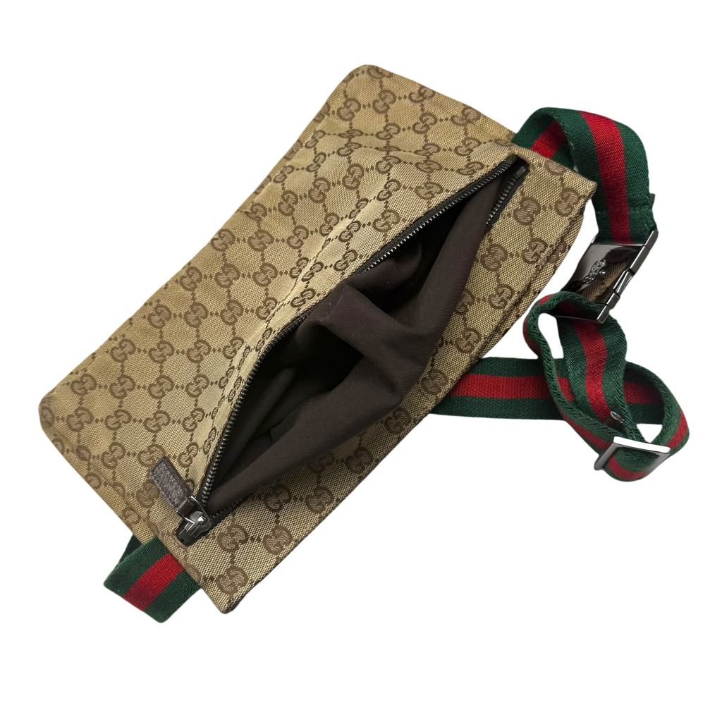 Gucci GG Canvas Web Double Pocket Belt Bag Brown