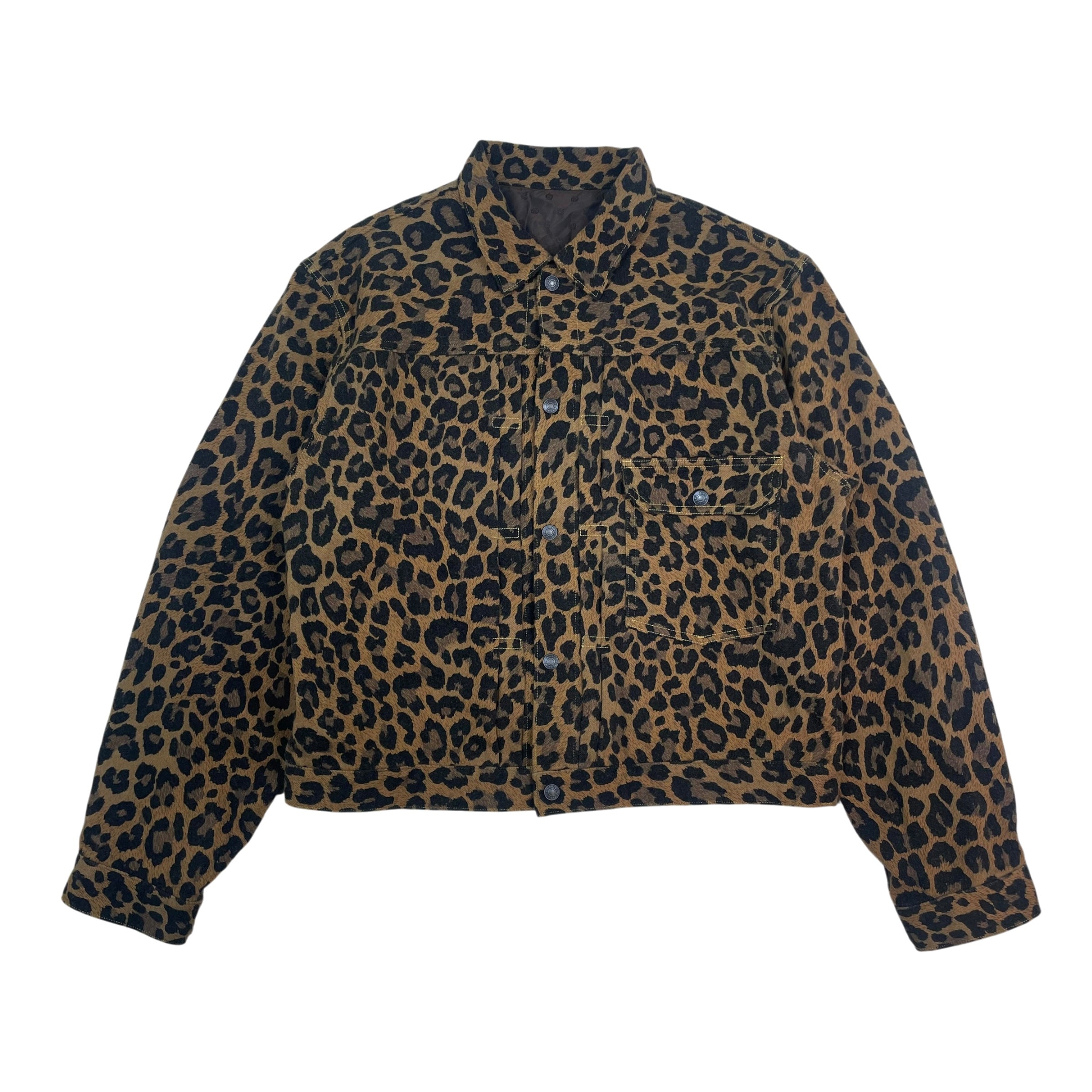 Kapital Kountry Leopard Print Wool Blend Twill Jacket Yellow/Black (Size 4/L-XL)