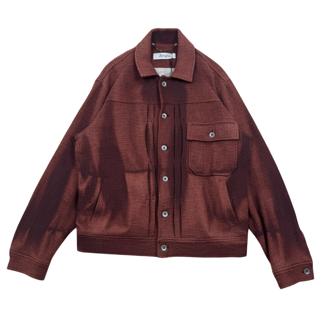 JiyongKim AW23 Sun-Bleached Tweed Trucker Jacket Red (Size L)