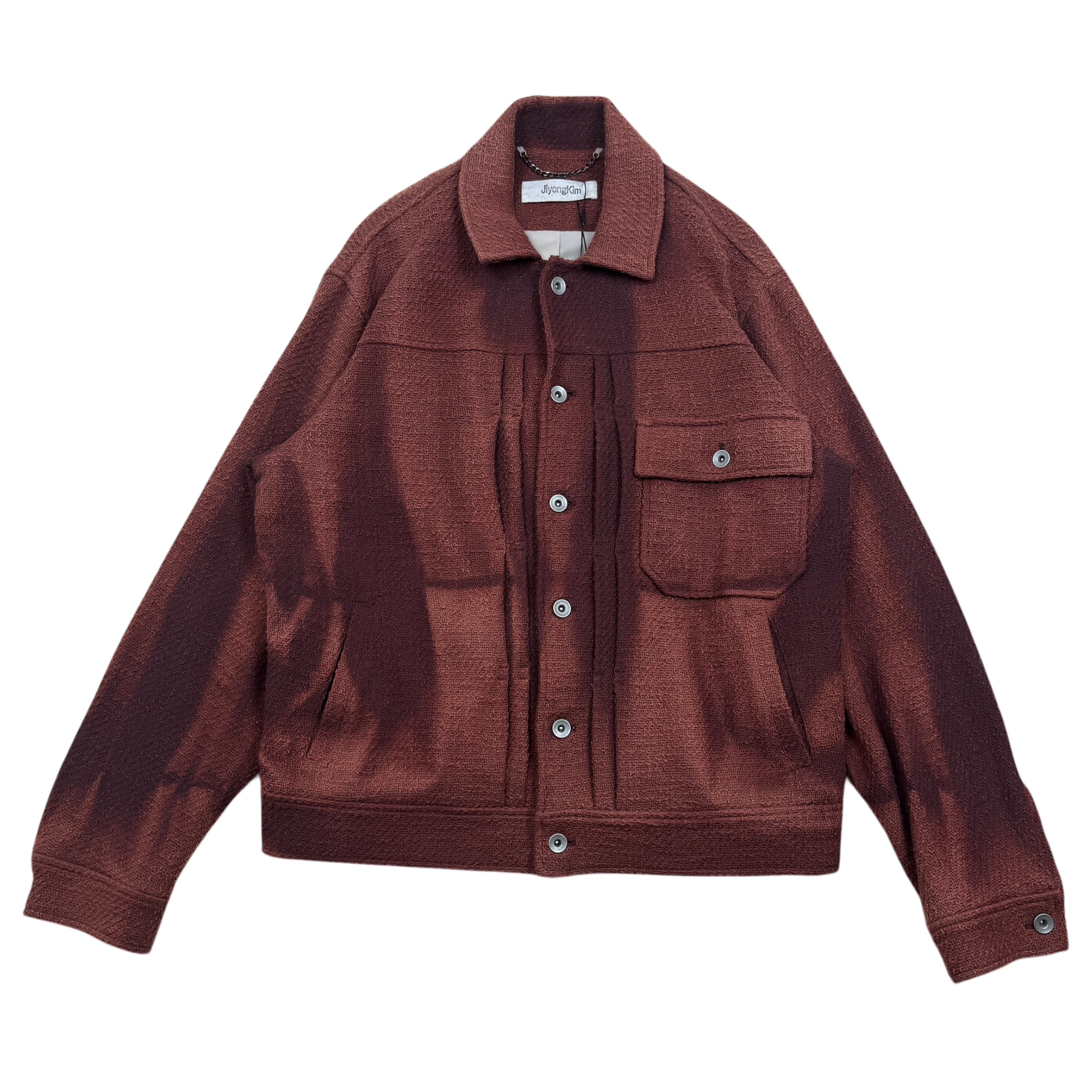 JiyongKim AW23 Sun-Bleached Tweed Trucker Jacket Red (Size L)