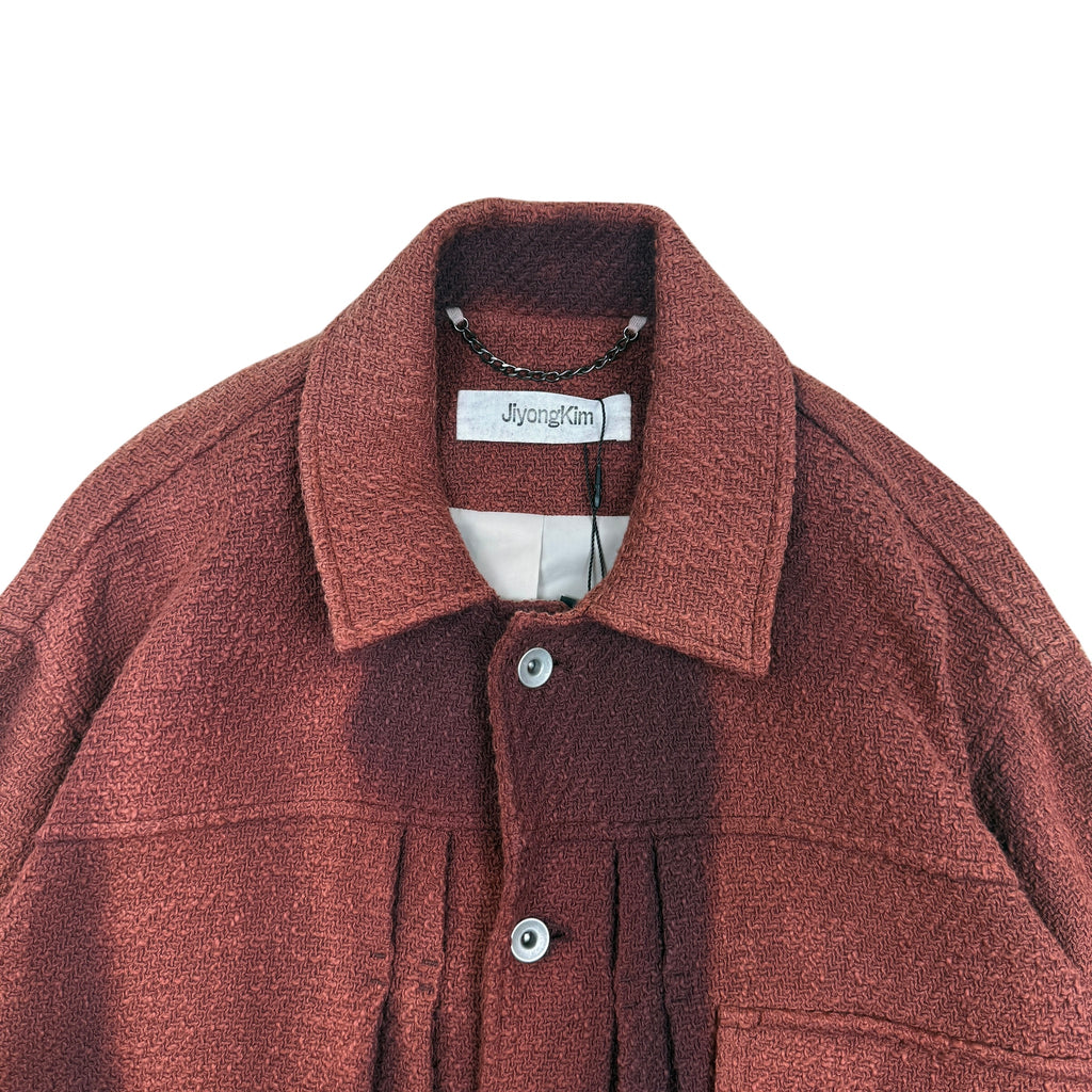 JiyongKim AW23 Sun-Bleached Tweed Trucker Jacket Red (Size L)