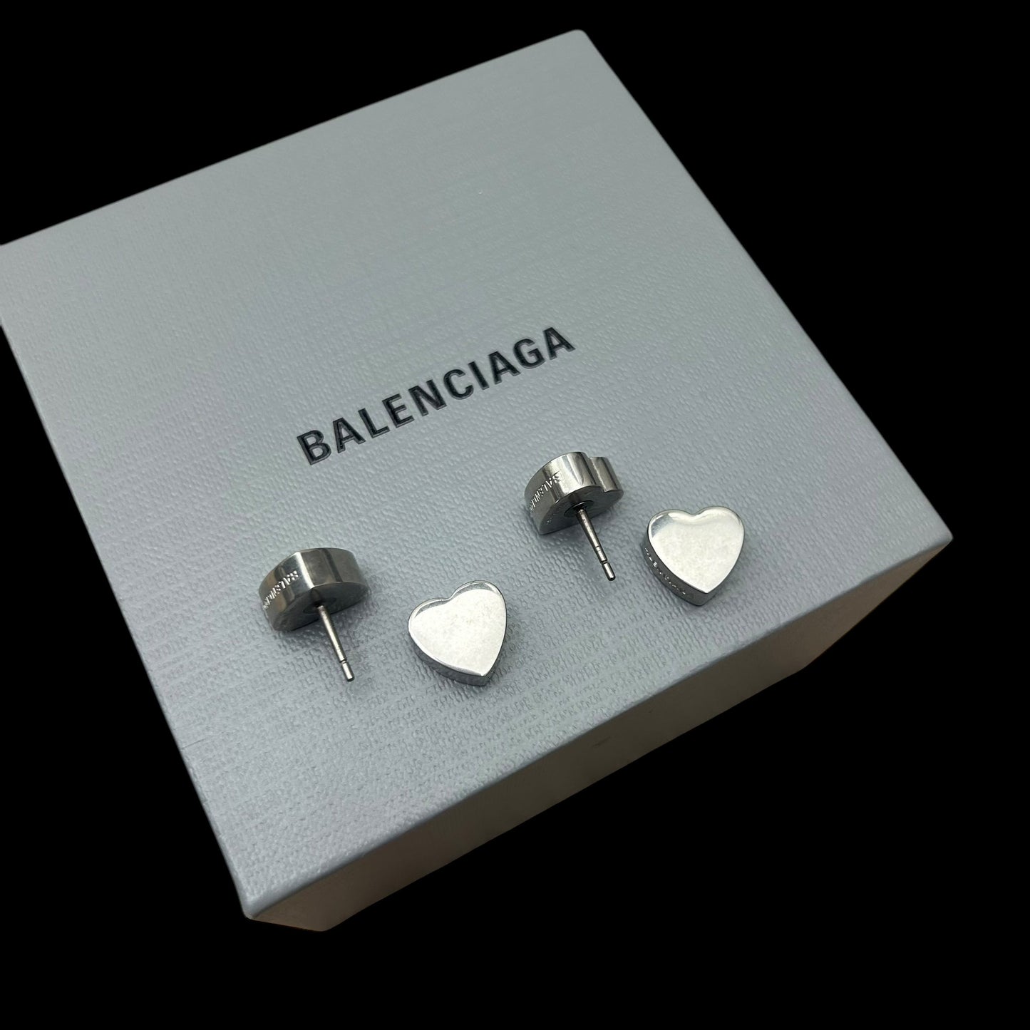 Balenciaga Logo-Engraved Heart Earrings 925 Silver