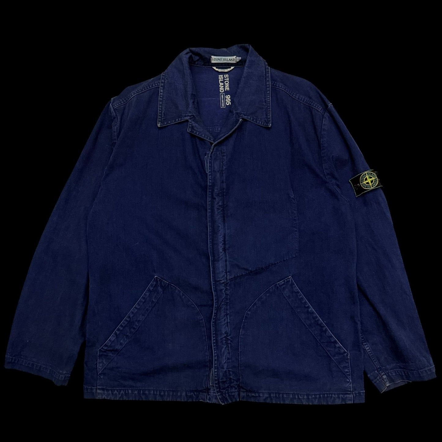 Stone Island SS 1994 Thick Denim Collared Jacket Blue (Size XL)