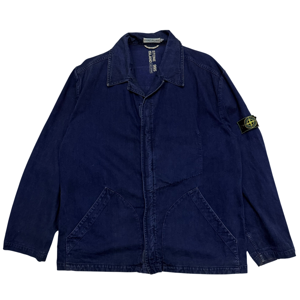 Stone Island SS 1994 Thick Denim Collared Jacket Blue (Size XL)