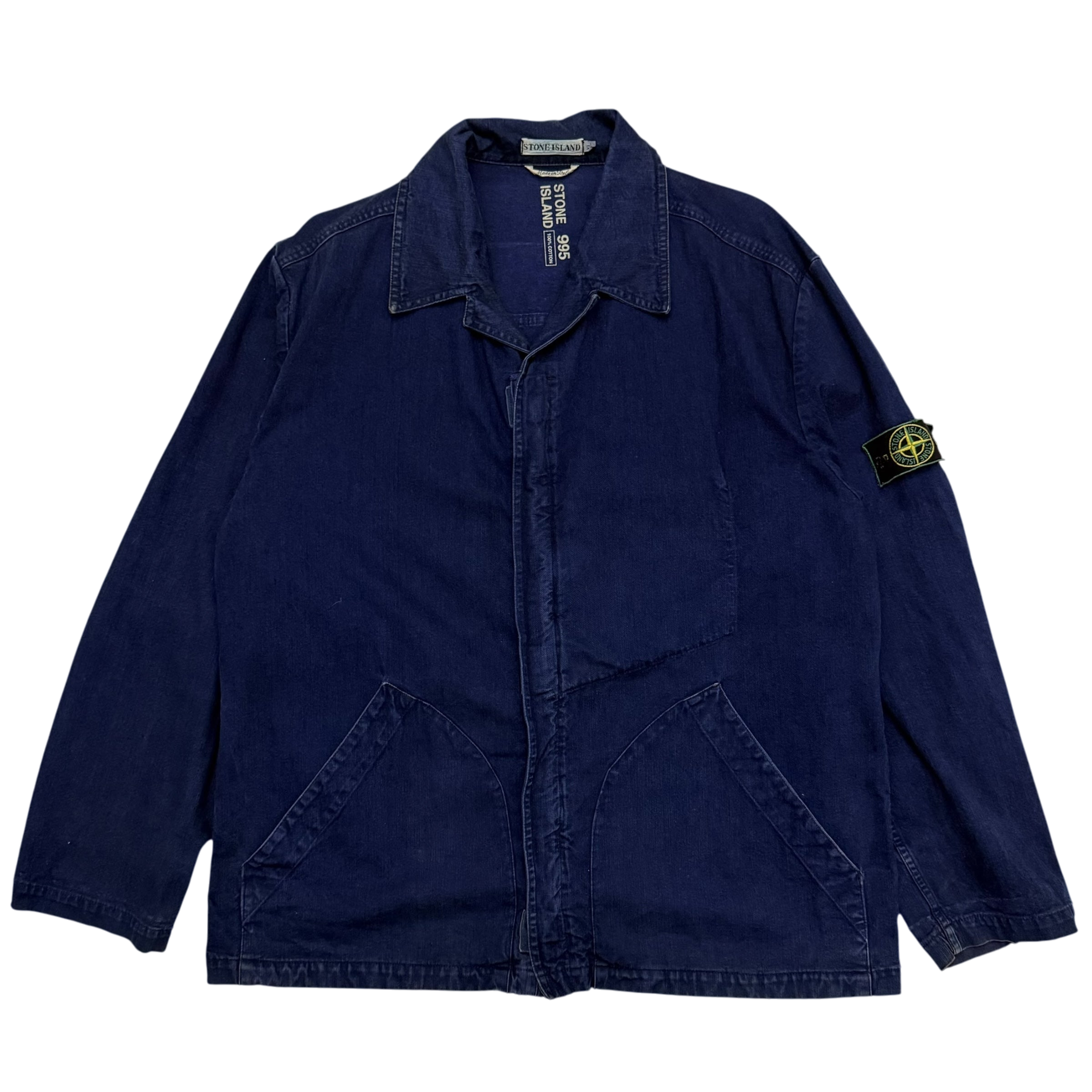Stone Island SS 1994 Thick Denim Collared Jacket Blue (Size XL)