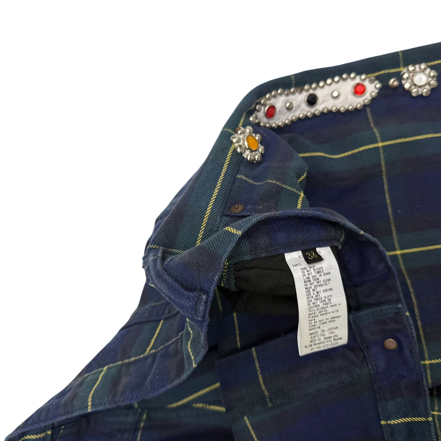 Kapital 11oz Tartan Check 5P Monkey Cisco Jeans (Studs Remake) Navy (Size 38”)