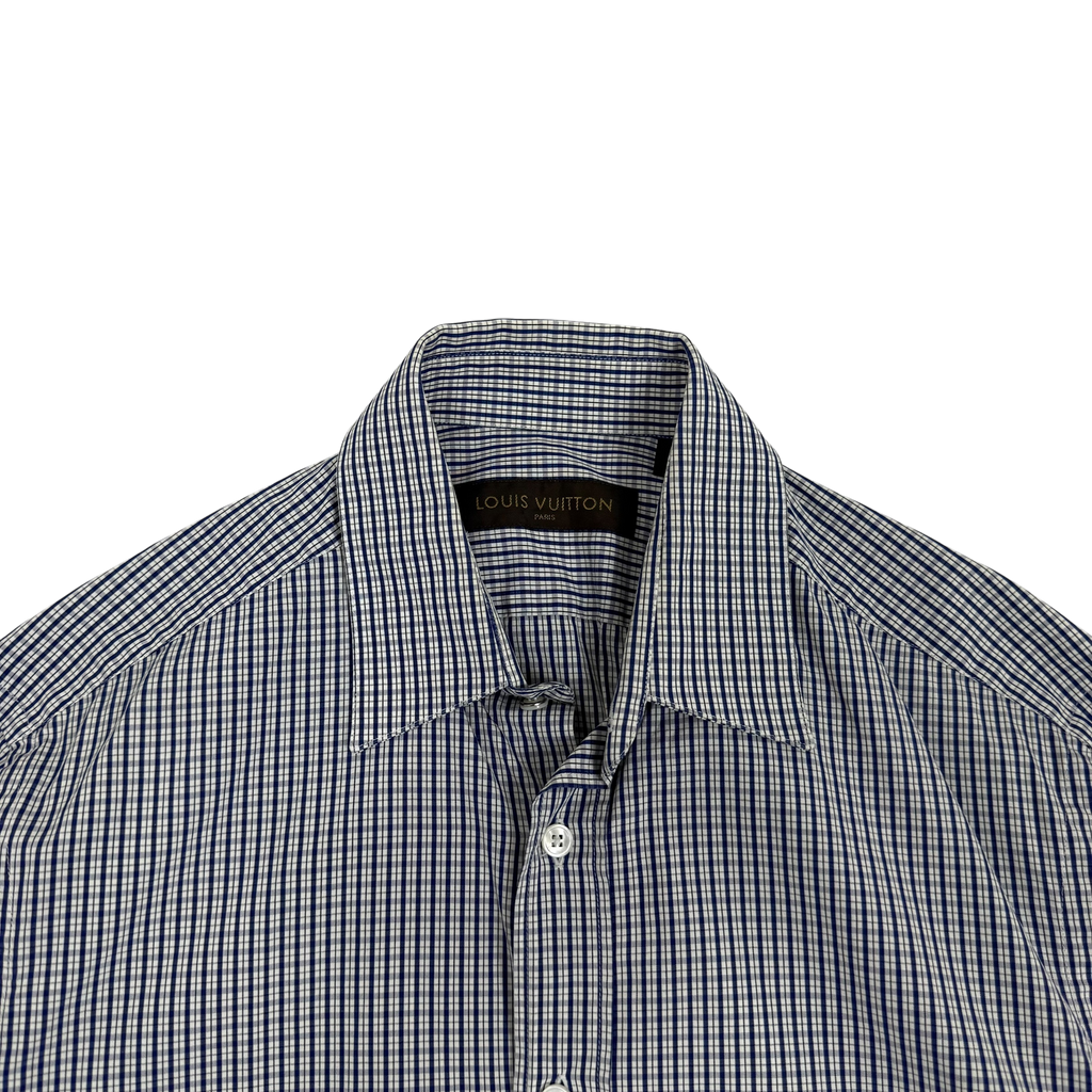 Louis Vuitton Embroidered Logo Checkered Shirt Blue (Size S)