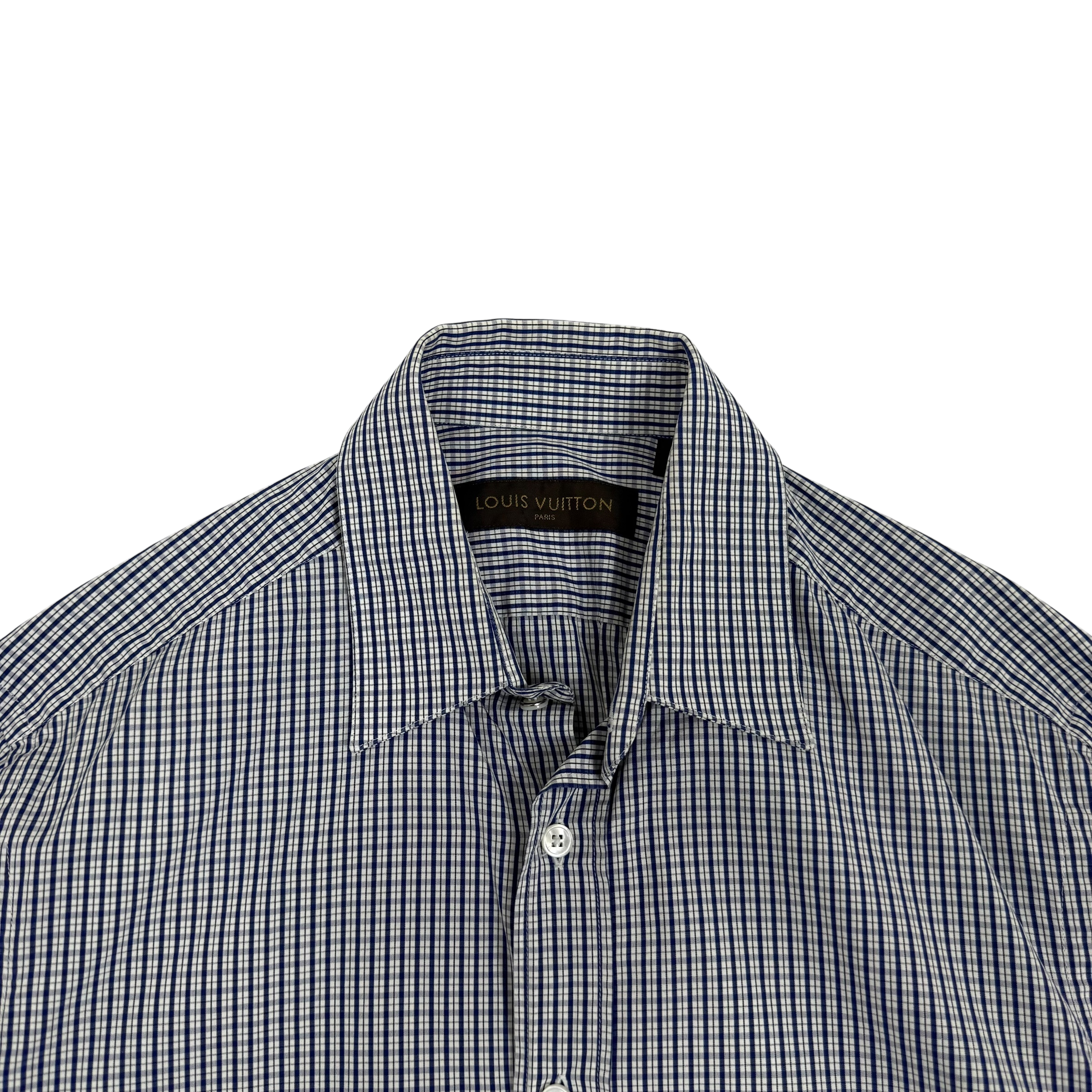 Louis Vuitton Embroidered Logo Checkered Shirt Blue (Size S)