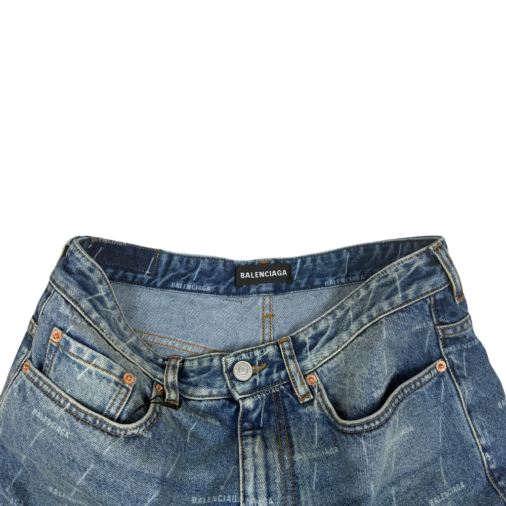 Balenciaga Monogram-Print Straight-Leg Washed Jeans (Size 32”)