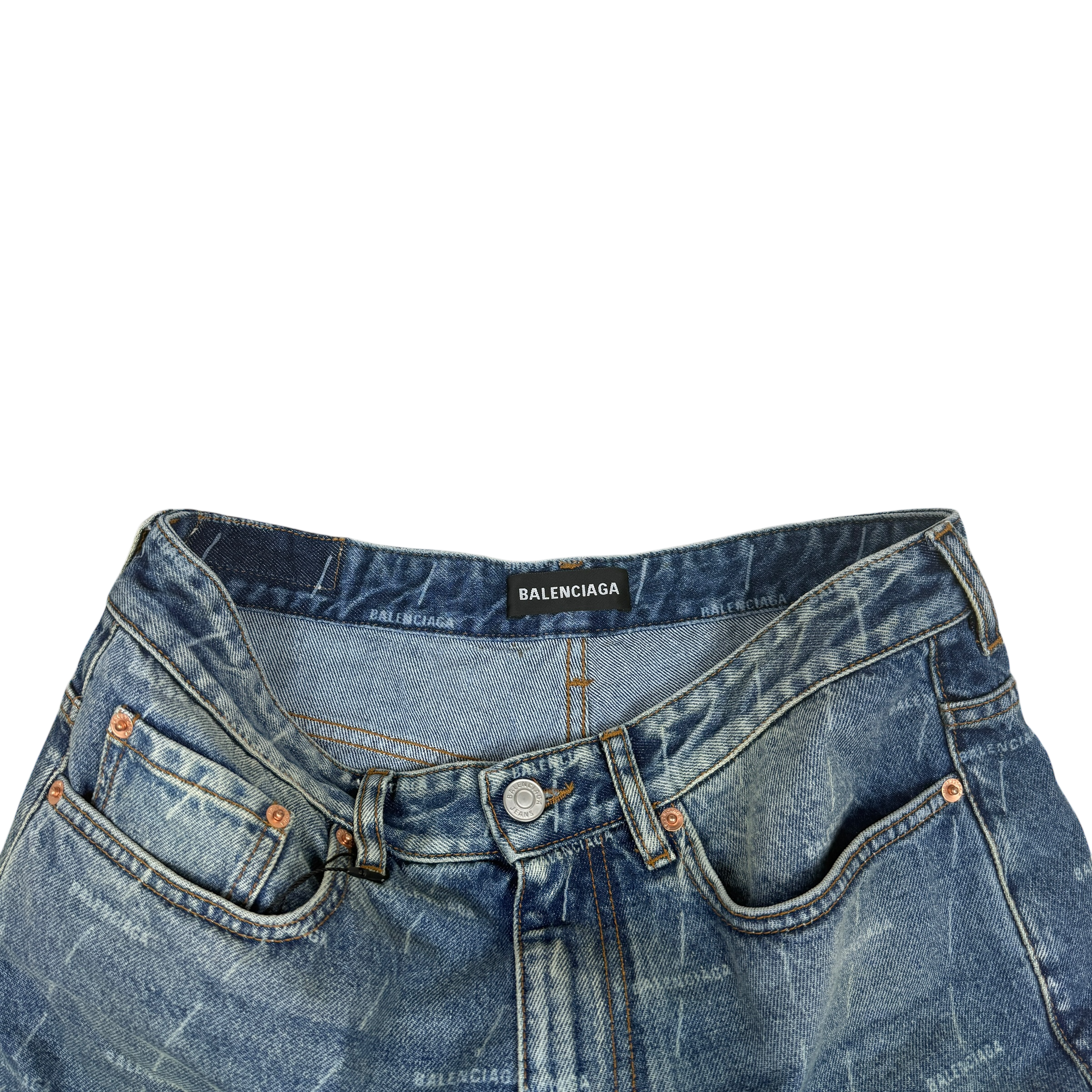Balenciaga Monogram-Print Straight-Leg Washed Jeans (Size 32”)