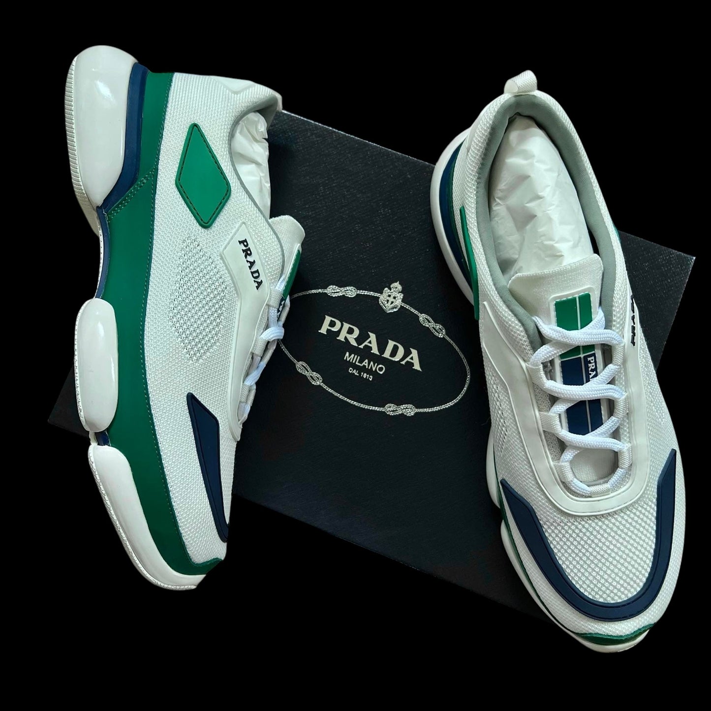 Prada Cloudbust Low Green / Navy / White (US9-10 mens)