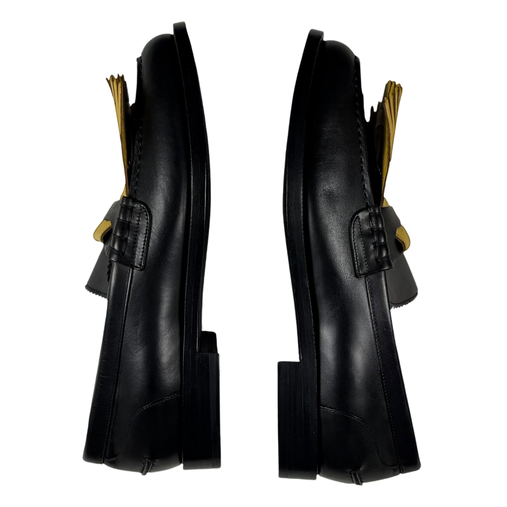 Burberry Kiltie Fringe Leather Loafers Black /Yellow (Fits US10.5-11)