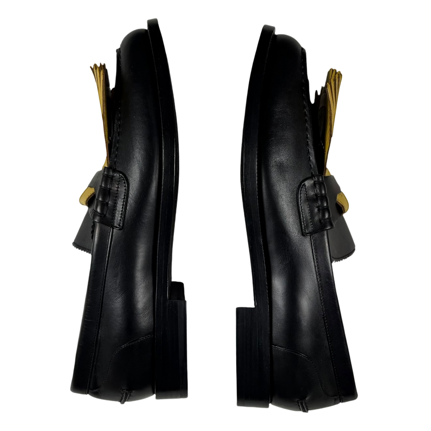 Burberry Kiltie Fringe Leather Loafers Black /Yellow (Fits US10.5-11)