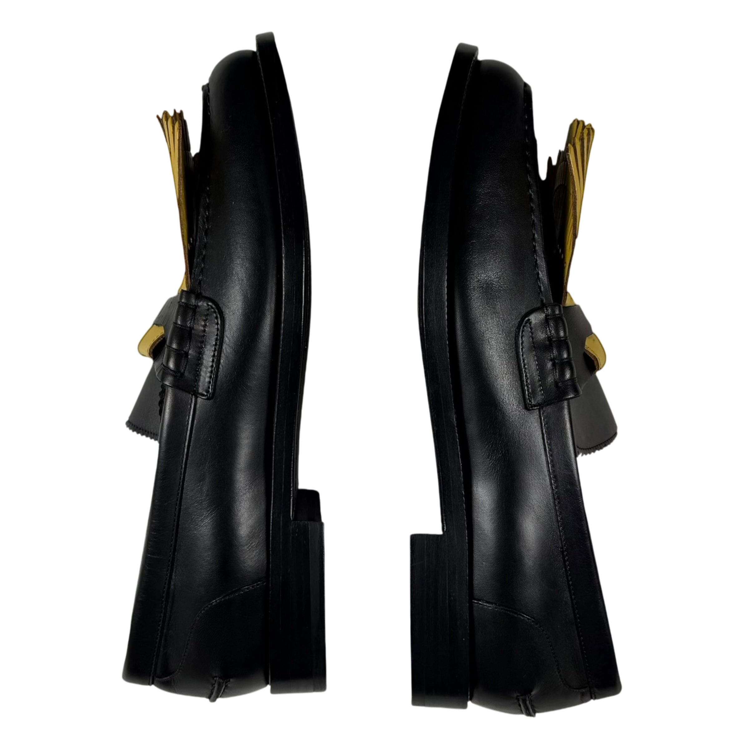 Burberry Kiltie Fringe Leather Loafers Black /Yellow (Fits US10.5-11)