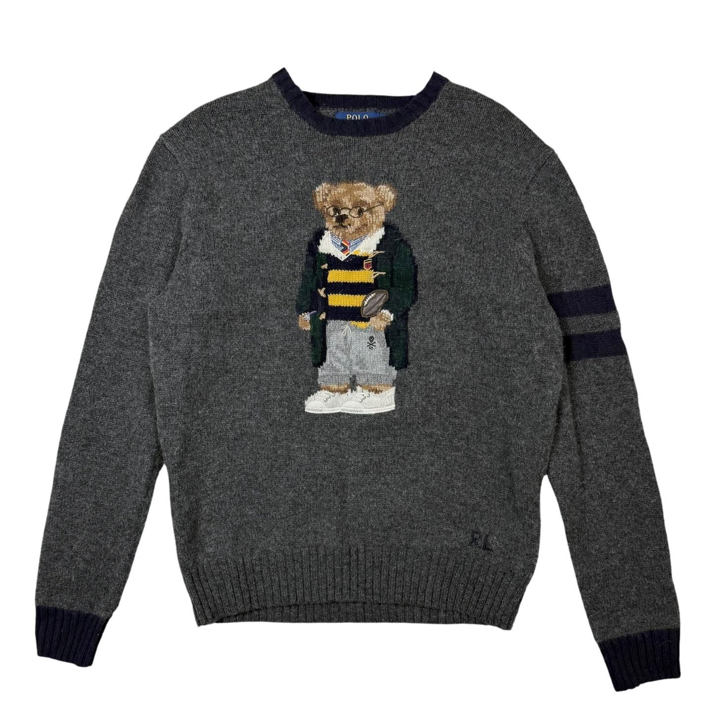 Polo Ralph Lauren ‘Geaky Bear’ Intarsia Knit Wool Sweatshirt Grey (fits M-L)