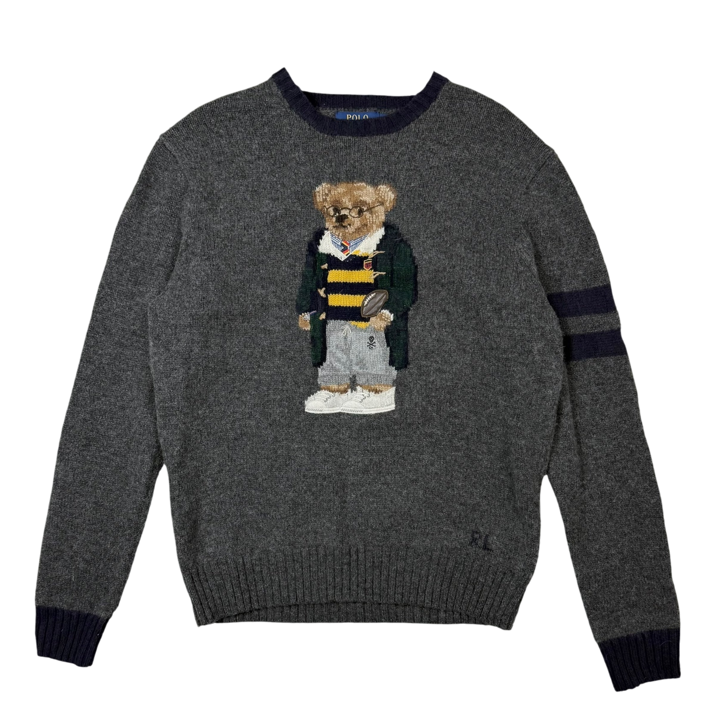 Polo Ralph Lauren ‘Geaky Bear’ Intarsia Knit Wool Sweatshirt Grey (fits M-L)