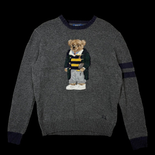 Polo Ralph Lauren ‘Geaky Bear’ Intarsia Knit Wool Sweatshirt Grey (fits M-L)